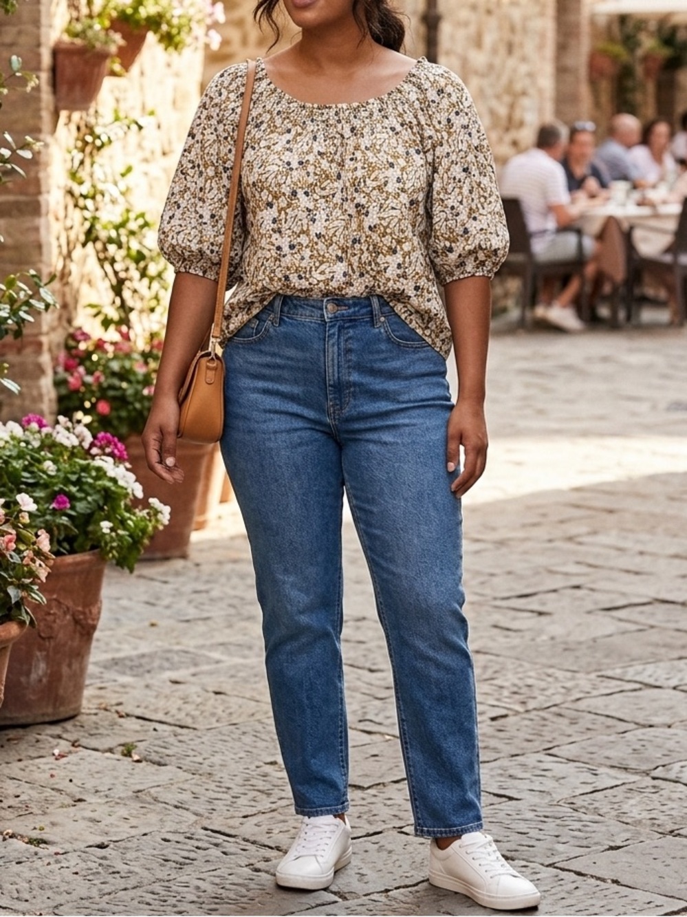 Sonoma Goods for Life Floral Peasant Blouse Square Neck Puff❤️